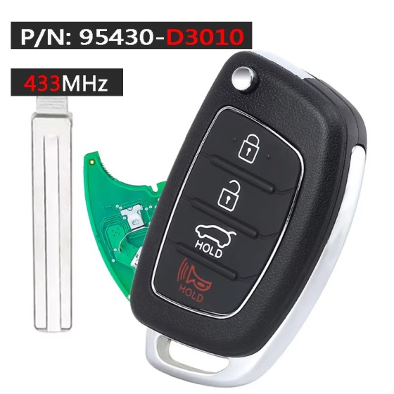 2016-2019 Hyundai Tucson / 4-Button 4D60 Chip Remote Flip Key / PN: 95430-D3010 / TQ8-RKE-4F25 / (AFTERMARKET)